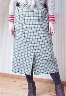 Brown checked wool vintage pencil skirt
