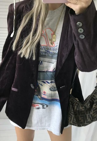 VINTAGE Y2K DARK PURPLE PLUM LUXURIOUS VELVET BLAZER JACKET