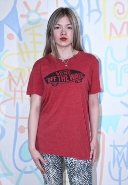 T-Shirt Vans Red Marl Black Print Size Medium / Large