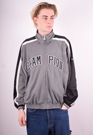 CHAMPION MENS VINTAGE TRACKSUIT TOP JACKET LARGE GREY 90'S