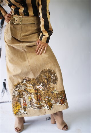 SUEDE SKIRT WITH RENAISSANCE PAINTING