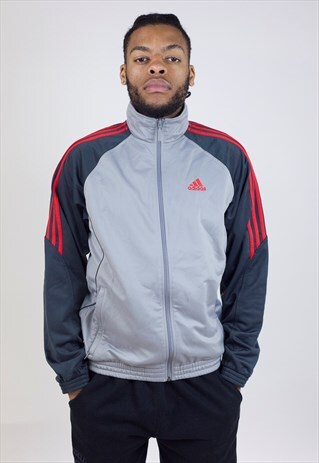 VINTAGE ADIDAS GREY/RED ZIP UP 90'S JACKET