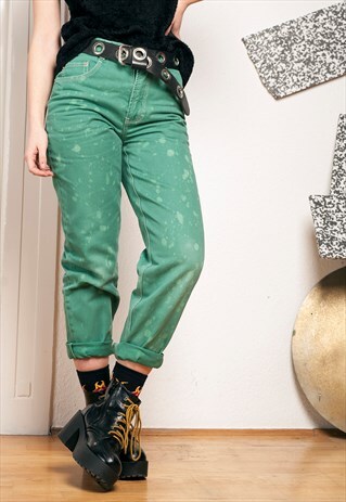 REWORKED JEANS - 80S VINTAGE BLEACHED DENIM TROUSERS