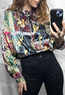 Glam Colorful Printed Satin Shirt / Blouse - M