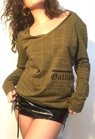 VINTAGE 00S JOHN GALLIANO NEWSPAPER T-SHIRT TOP LONG SLEEVE