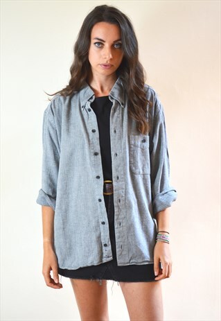90S VINTAGE MID GREY MINIMAL FLANNEL SHIRT