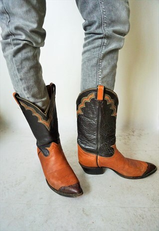 VINTAGE BROWN GENUINE LEATHER COWBOY WESTERN BOOTS SHOES