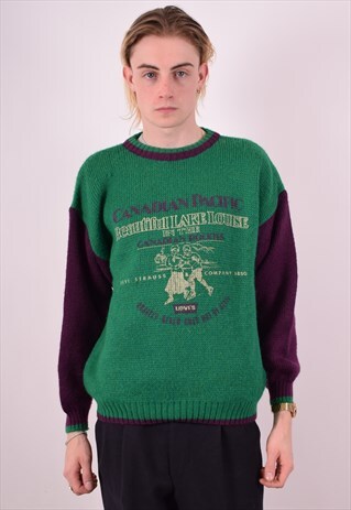 LEVI'S MENS VINTAGE JUMPER SWEATER MEDIUM GREEN 90S