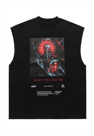 Cyborg print tank top surfer vest retro sleeveless t-shirt