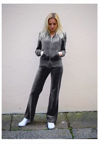 grey velour tracksuit womens