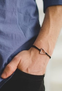 Triangle bracelet for men silver charm black personalised