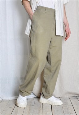 Y2K Khaki Beige Minimalist Linen Blend Mens Pants