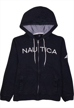 Vintage 90's Nautica Hoodie Spellout Full Zip Up Navy Blue