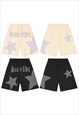 KEN SLOGAN BOARD SHORTS STAR PATCH SKATER PANTS IN BLACK