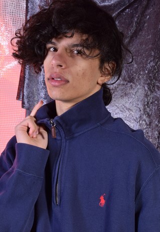 VINTAGE RALPH LAUREN NAVY EMBROIDERED 1/4 ZIPPED SWEATSHIRT