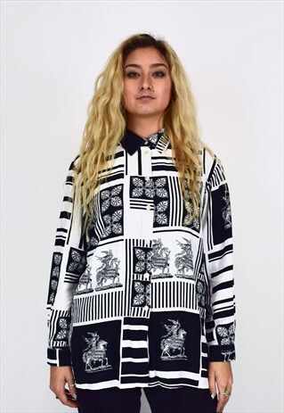 VINTAGE 90'S BLACK AND WHITE PATTERNED BLOUSE