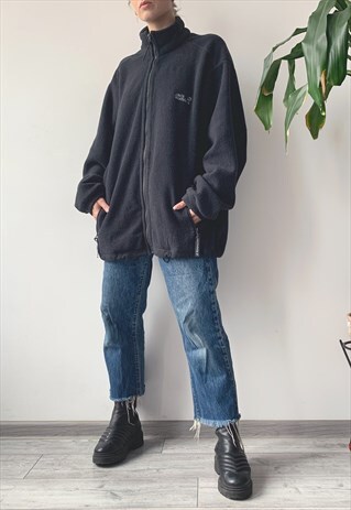 VINTAGE 00'S Y2K AUTUMN UNISEX OVERSIZED BLACK SPORT FLEECE