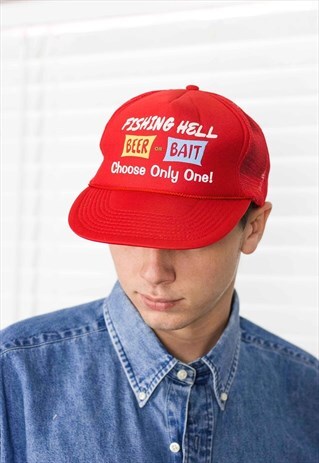 VINTAGE FISHING HELL TUCKER CAP LOGO 90S ONE SIZE 2.0