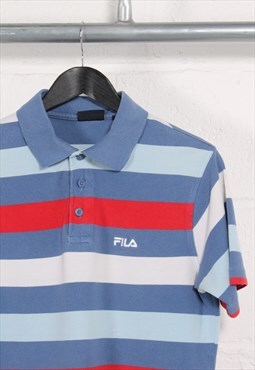 Vintage Fila Polo Shirt Blue Stripe Short Sleeve Top Small