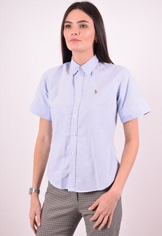 RALPH LAUREN WOMENS VINTAGE SHIRT XS BLUE 90S