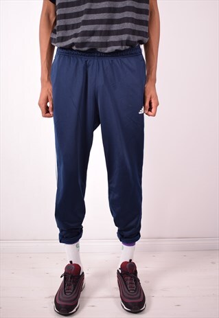 ADIDAS MENS VINTAGE TRACKSUIT TROUSERS LARGE NAVY BLUE 90S
