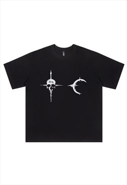 Gothic skull t-shirt bones print top cyberpunk top in black