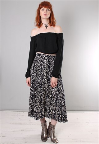 VINTAGE 90S TIE DYE PATTERNED BUTTON MIDI SKIRT