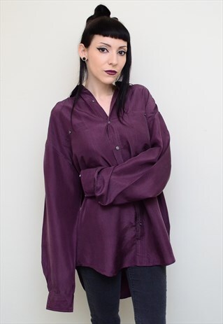 VINTAGE 90'S GENUINE SILK DEEP PURPLE OVERSIZED SHIRT