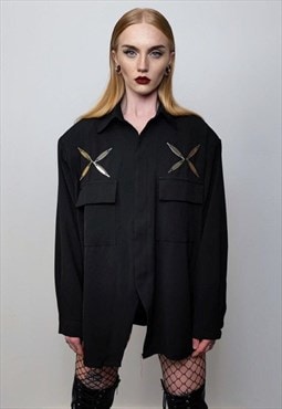Utility shirt metal patch long sleeve blouse gorpcore top