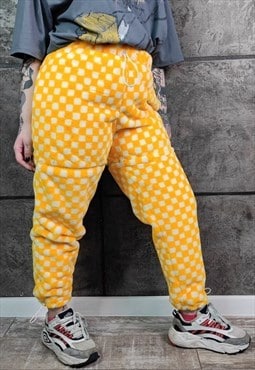 Checker fleece joggers detachable handmade check overalls