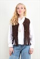 Vintage 90s Suede Fringe Vest in Brown