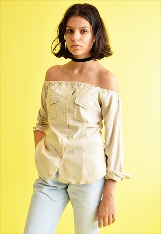 90'S MINIMALIST CUSTOMIZED OFF-SHOULDER SCANDI BESPOKE SHIRT