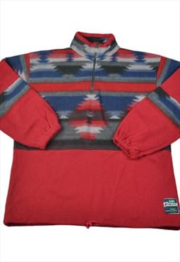 Vintage Fleece 1/4 Zip Retro Pattern Red Large