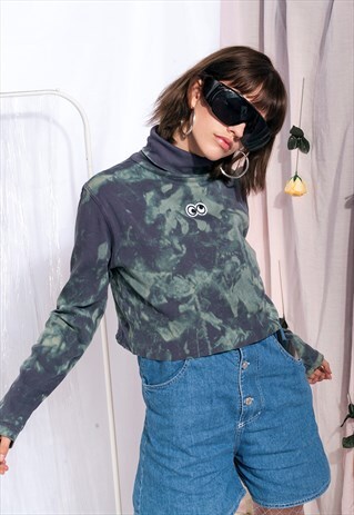 VINTAGE TIE-DYE CROP TOP 90S REWORKED EYE PATCH TURTLENECK
