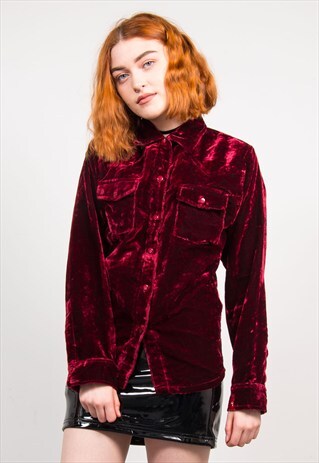 VINTAGE 90'S THICK VELVET DARK RED SHIRT