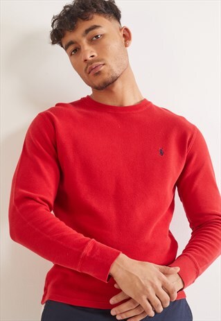 VINTAGE RALPH LAUREN LONG SLEEVE WAFFLE TOP RED