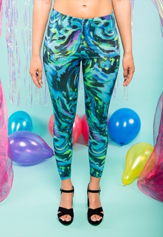 HANDMADE MERMAID PRINTED GLITTERY FESTIVAL LEGGINGS