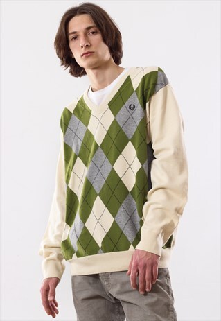 90'S VINTAGE MENS FRED PERRY KNIT KNITTED SWEATER JUMPER