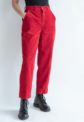 VINTAGE 80S RED CORDUROY TROUSERS IN PEG LEG