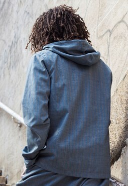 Blue Retro striped Premium wool oversized hoodies Y2k