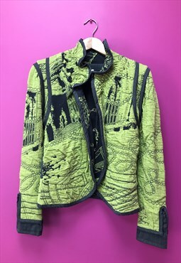 Vintage Y2K Jacket Black Green Acrylic Knit 
