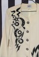 VINTAGE 80S CREAM BLAZER WITH BLACK BEADING, UK10/12 MEDIUM