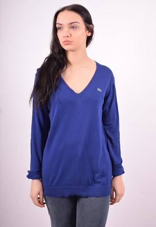 LACOSTE WOMENS VINTAGE JUMPER SWEATER SMALL BLUE 90'S