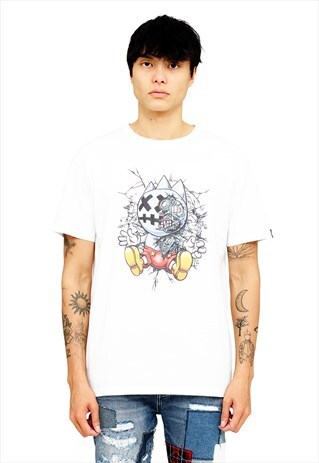 S/S CREW T "CYBORG" IN WHITE
