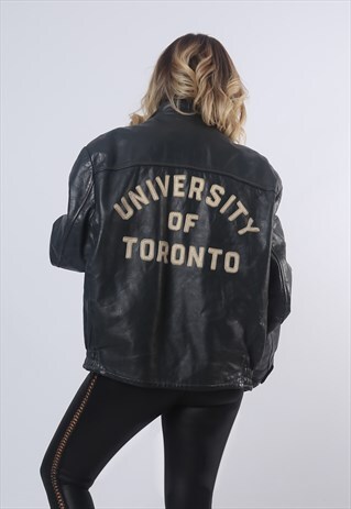 LEATHER BOMBER JACKET VARSITY BOYFRIEND OVERSIZED (CK3E)