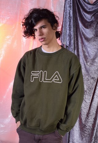 VINTAGE FILA DARK KHAKI GREEN SWEATSHIRT