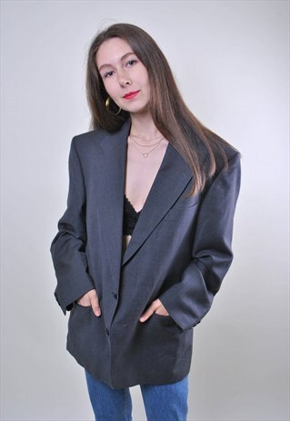80S OVERSIZE GREY WOOL WOMEN VINTAGE BLAZER