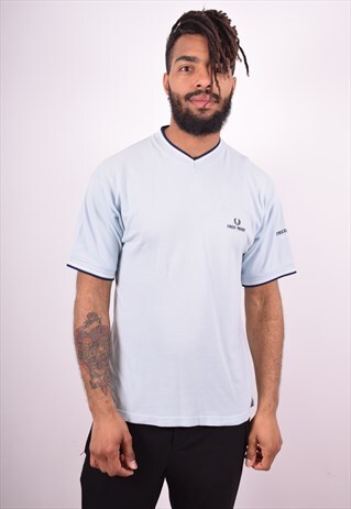 FRED PERRY MENS VINTAGE T-SHIRT TOP SMALL BLUE 90S