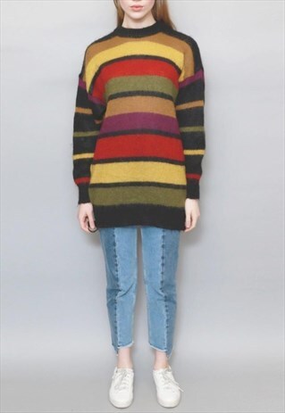 VINTAGE 1990'S SOFT MULTICOLOURED STRIPED COSY JUMPER