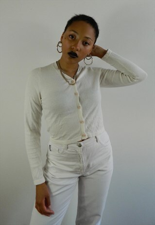WHITE CREAM CARDIGAN CROP LONG TOP